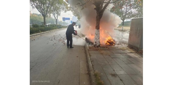 公交车站旁突发火情 武汉黄陂盘龙城管勇作为显担当